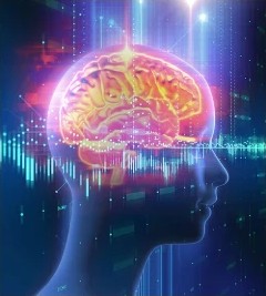 Illustration of a human head and glowing brain: changing the thoughts behind smoking